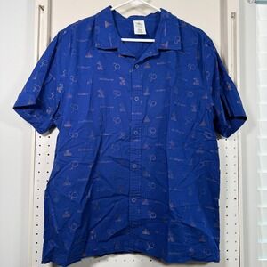 Walt Disney World 50th Anniversary Button-Up Shirt Blue Logo Print Men's - Large